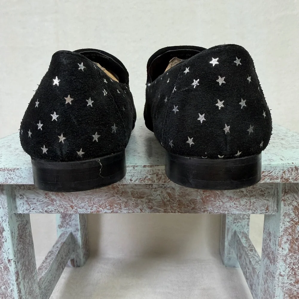 Walk London Loafers Mens 8 Black Suede Silver Star Print Slip On Dress Shoes